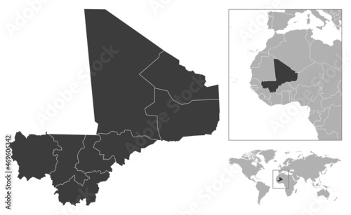 Mali - detailed country outline and location on world map.