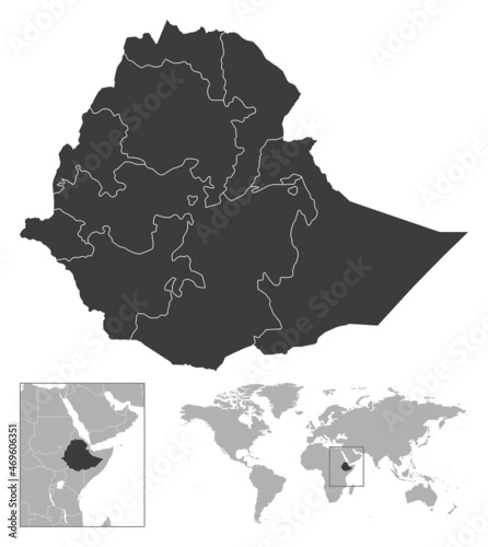 Ethiopia - detailed country outline and location on world map.