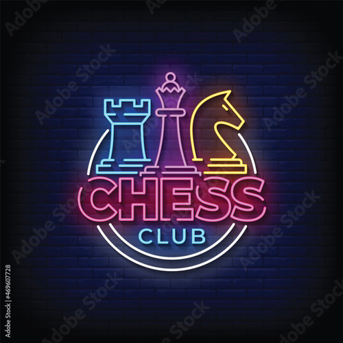 Chess Club Neon Signs Style Text Vector