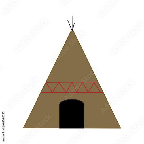 Wigwam hut sign. Indian traditional dwelling. Culture background. Design element. Vector illustration. Stock image.