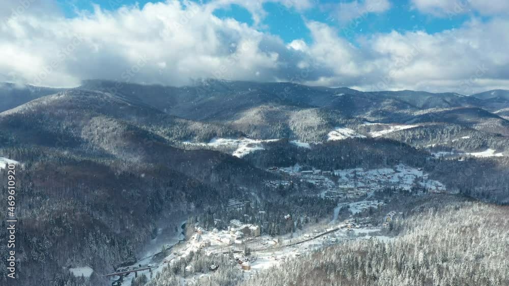 Top view of majestic Carpathian woods at winter cold season Top view of majestic Carpathian woods at winter cold season