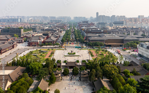 Aerial view of the landscape of the ancient city from Giant Wild Goose Pagoda, Xi'an, Shaanxi, China. photo
