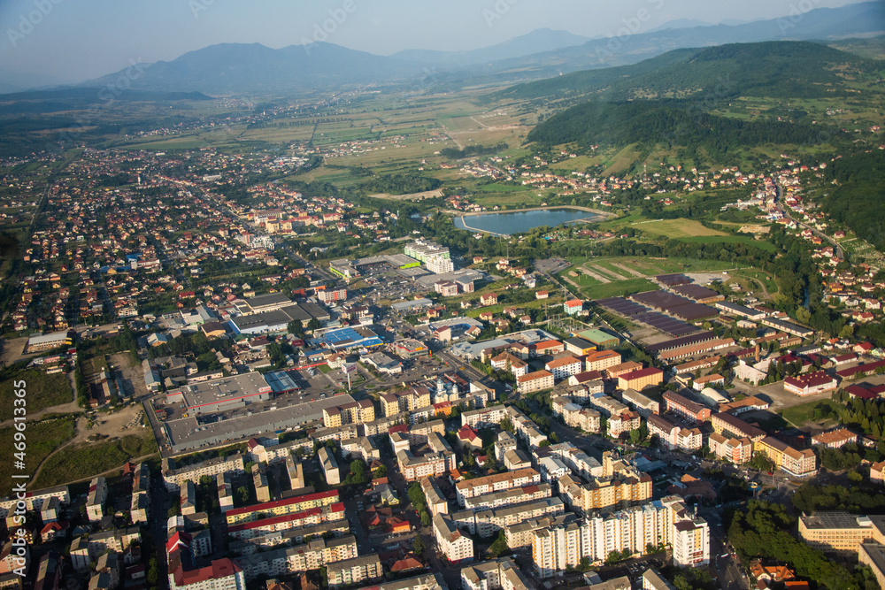 Fototapeta premium aerial image of Bistrita, Romania, 2020. August