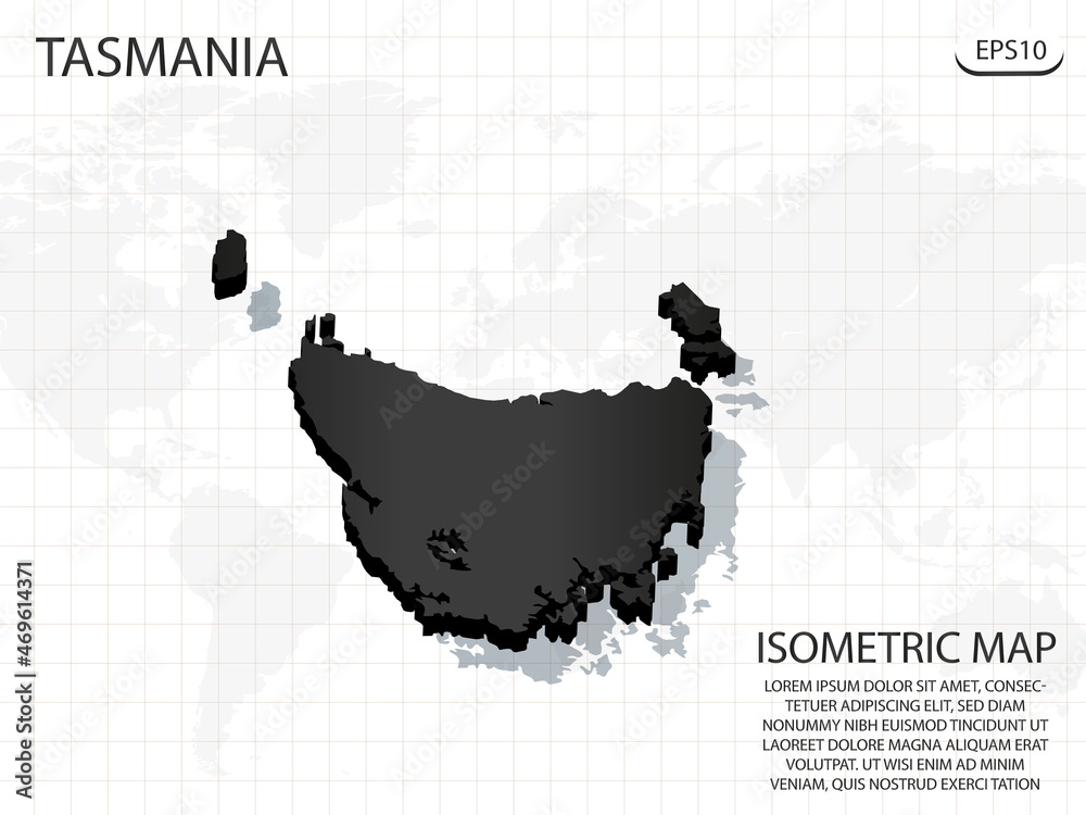 3D Map Black Of Tasmania On World Map Background Vector Modern 1000 F 469614371 I2kwhES5CnywuW20LoWX0kbHkEWvXpoR