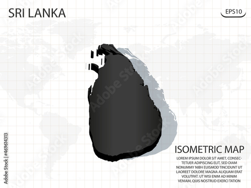 3D Map black of Sri Lanka on world map background .Vector modern isometric concept greeting Card illustration eps 10.