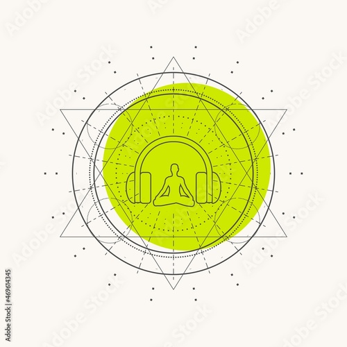 Woman silhouette in lotus position and esoteric symbol