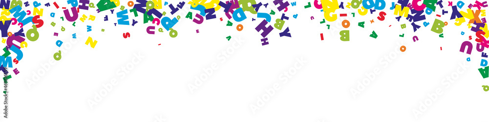 Falling letters of English language. Bright flying words of Latin alphabet. Foreign languages study concept. Grand back to school banner on white background. Falling letters of English language. Bright flying words of Latin alphabet. Foreign languages study concept. Grand back to school banner on white background.