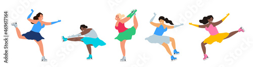 woman figure skating athletes set winter games championship vector illustration