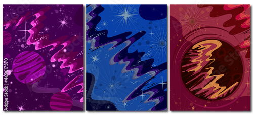set of galaxies, universe, space backgrounds, blue backgrounds with stars and comets