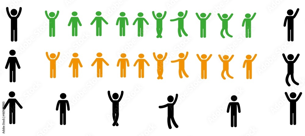 multicolored figures of people in different poses, isolated on a white background, pictogram multicolored figures of people in different poses, isolated on a white background, pictogram