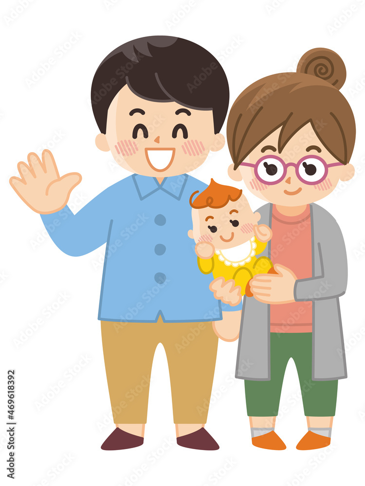 若い夫婦と赤ちゃん　秋