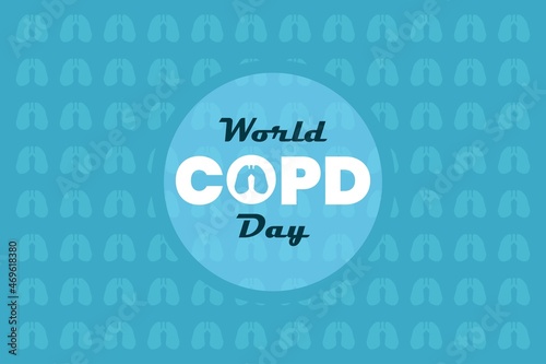 World COPD Day typography on blue background.  Lung negative space sign in text. Lung symbol pattern background.  International Chronic Obstructive Pulmonary Disease Day. 