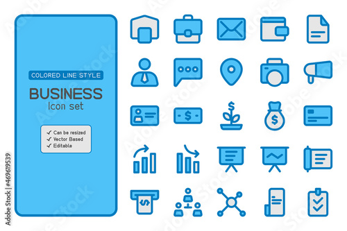 Business icon set with colored line style