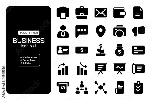 Business icon set with solid or glyph style