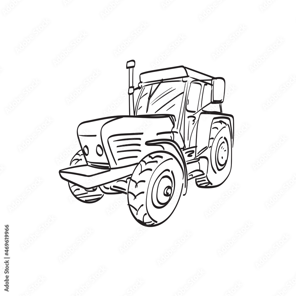 tractor illustration vector isolated on white background line art.