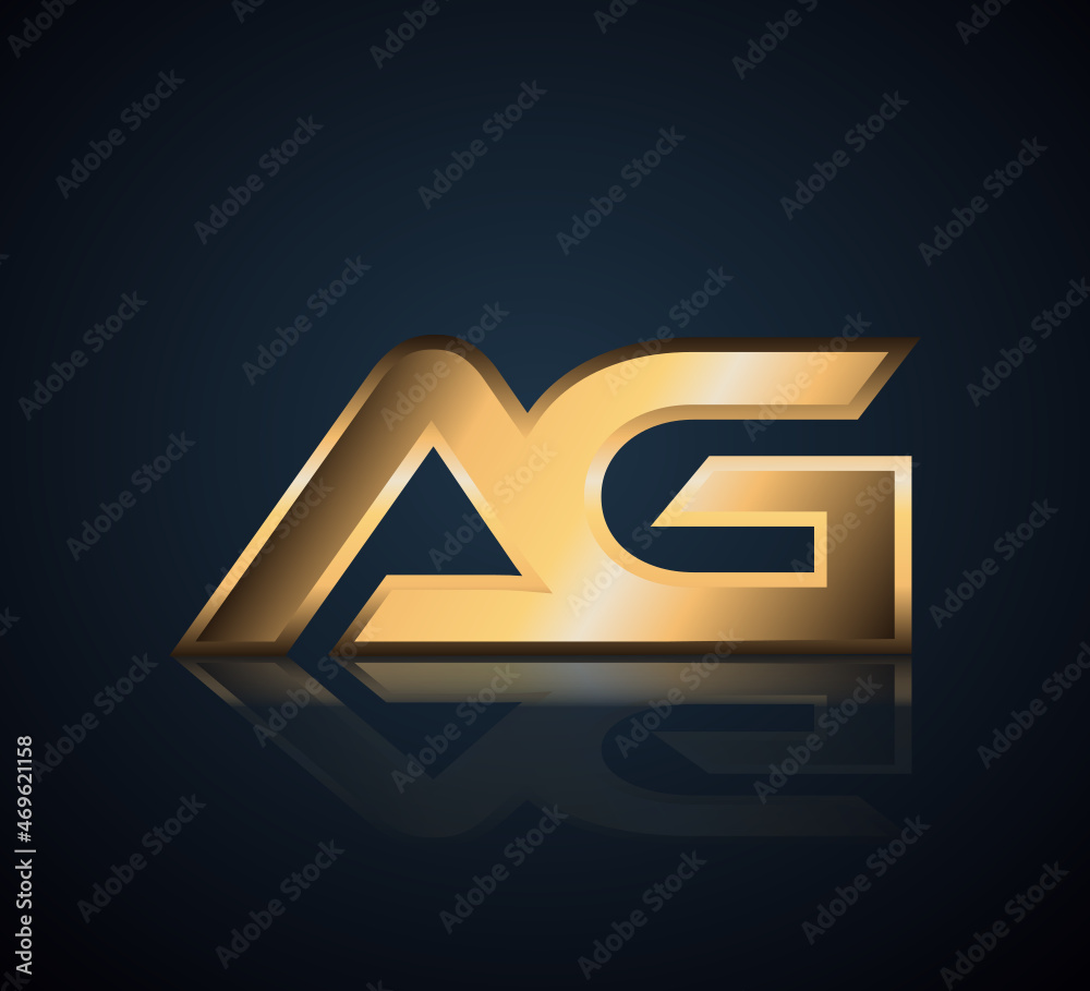 Modern Initial logo 2 letters Gold simple in Dark Background with Shadow Reflection AG Modern Initial logo 2 letters Gold simple in Dark Background with Shadow Reflection AG