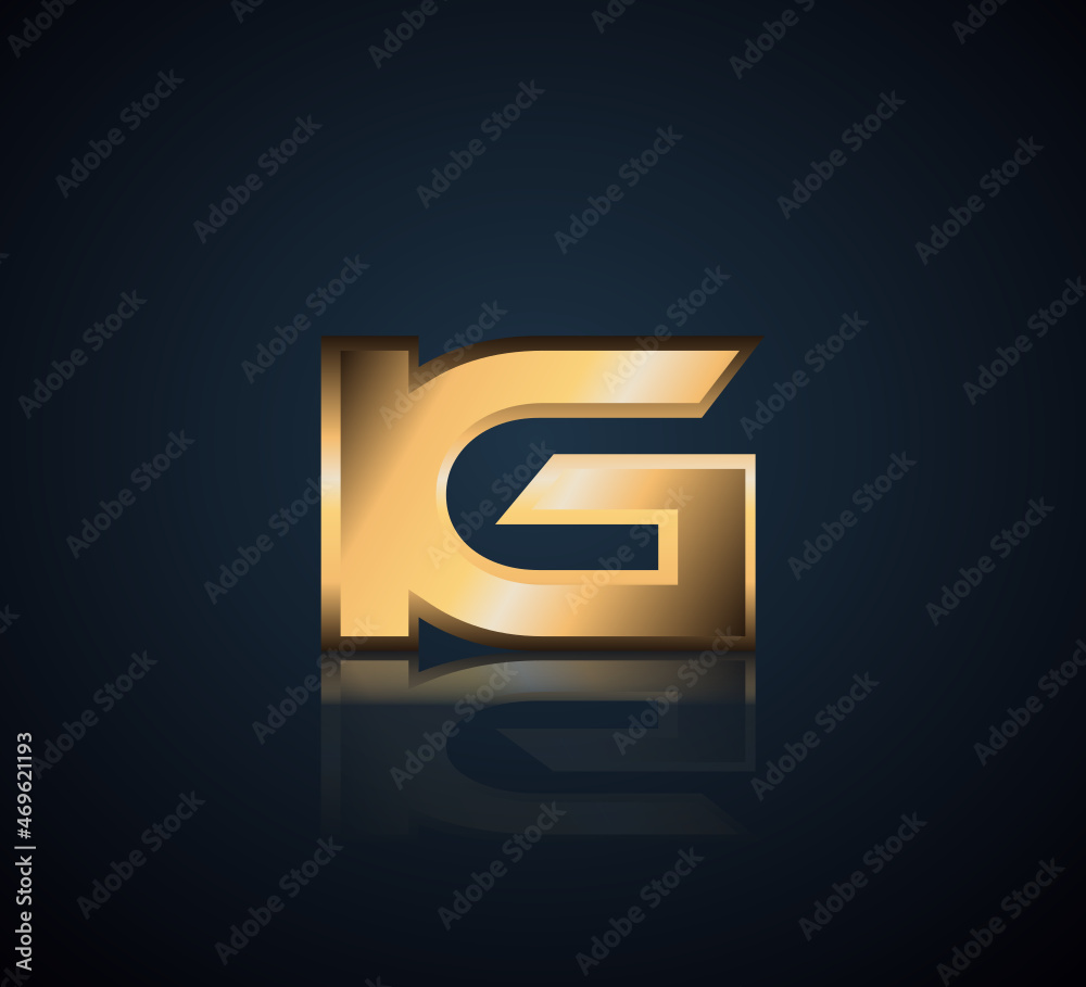 Modern Initial logo 2 letters Gold simple in Dark Background with Shadow Reflection IG
