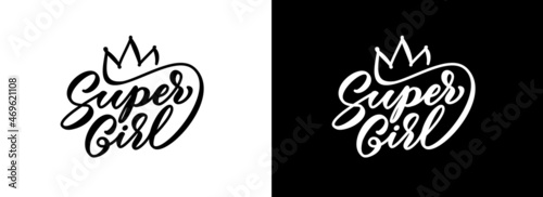 Super girl hand drawn lettering for t-shirt design. Trendy red text in handwritten style. Supergirl slogan for clothes design.	