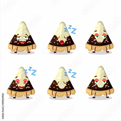 Cartoon character of slice of star chocolate pie with sleepy expression