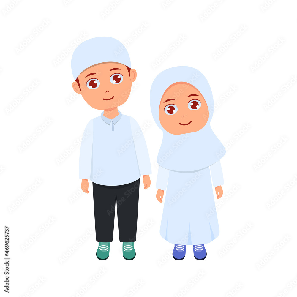 Cute girl and boy on white background