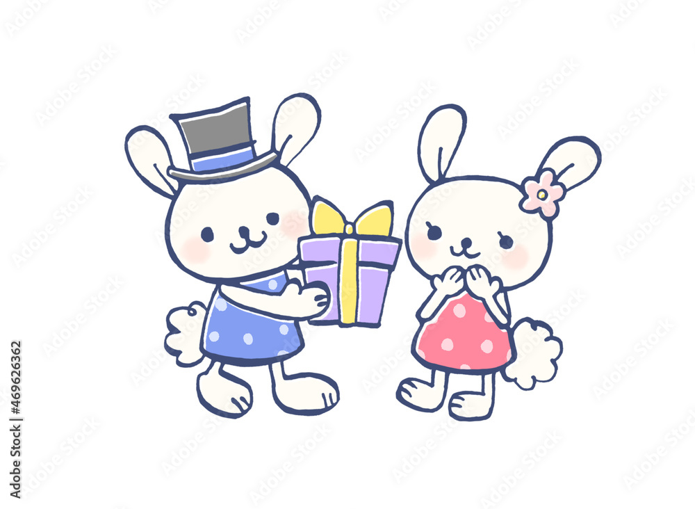 プレゼントを贈るうさぎのイラスト