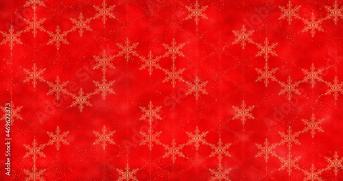 クリスマス背景素材　煌めく雪の結晶　赤背景