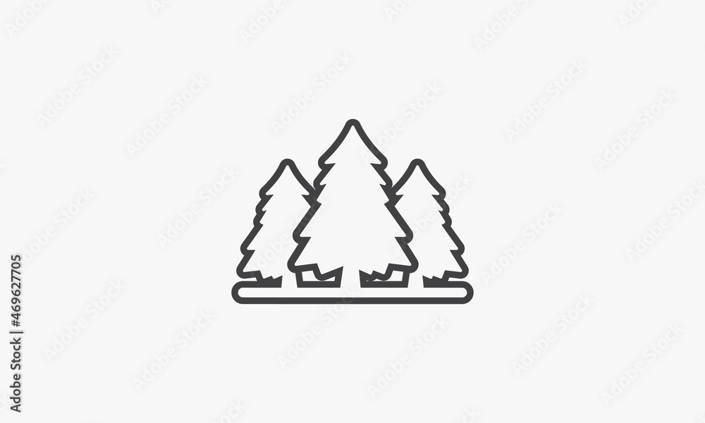 line icon three pine tree isolated on white background. line icon three pine tree isolated on white background.