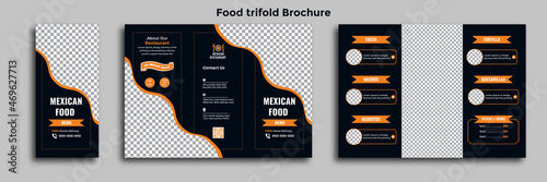 Trifold restaurant food delivery food menu pamphlet brochure design template. Vector trifold Fastfood healthy meal delicious food, dessert design in A4 size print-ready template.