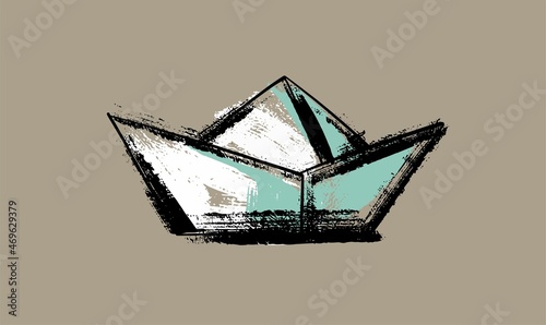 Garden decorative folded boat. Illustration in the style of a careless sketch. Vector on an isolated background.