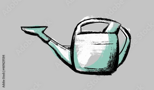 Garden plastic watering can, for watering plants. Illustration in the style of a careless sketch. Vector on an isolated background.