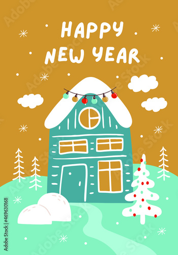 Christmas New Year greeting card template vector illustration