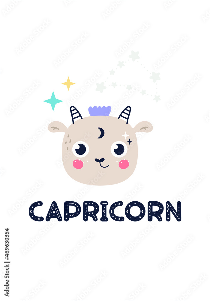 Fototapeta premium Zodiac sign card template in Scandinavian style children vector illustration