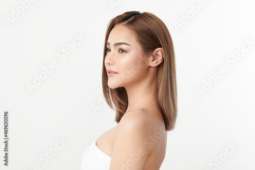 Beautiful young asian woman with clean fresh skin on white background, Face care, Facial treatment, Cosmetology, beauty and spa, Asian women portrait. © kitthanes