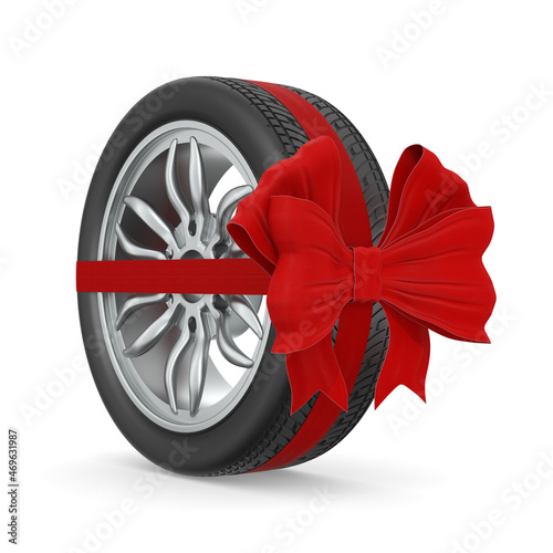 tire with bow on white back...