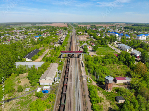 Aerial view of the railway (Orichi, Kirov region, Russia) photo