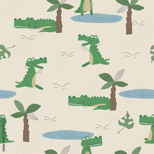 Crocodile baby seamless pattern. Wildlife cute print. Vector.