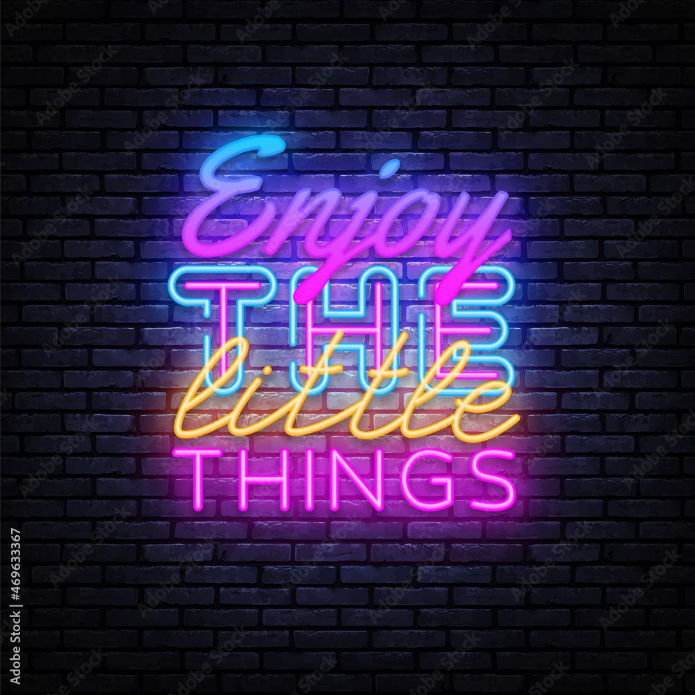 Enjoy little things neon in vintage style. Enjoy little things neon text vector illustration. Vector vintage illustration