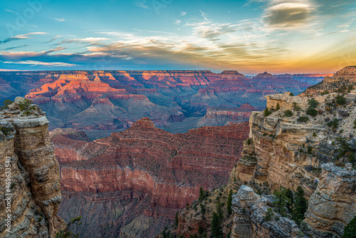 Sunset over the famous Grand Canyon in Arizona