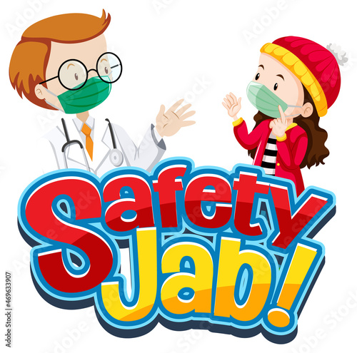 Safety Jab font with a girl meets a doctor cartoon character