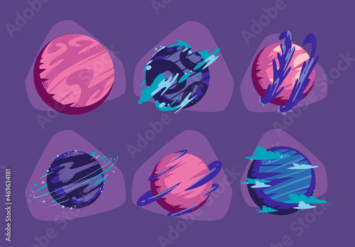 six colored planets
