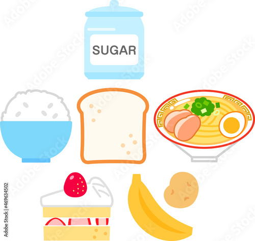 糖質を多く含む食品のアイコンセット