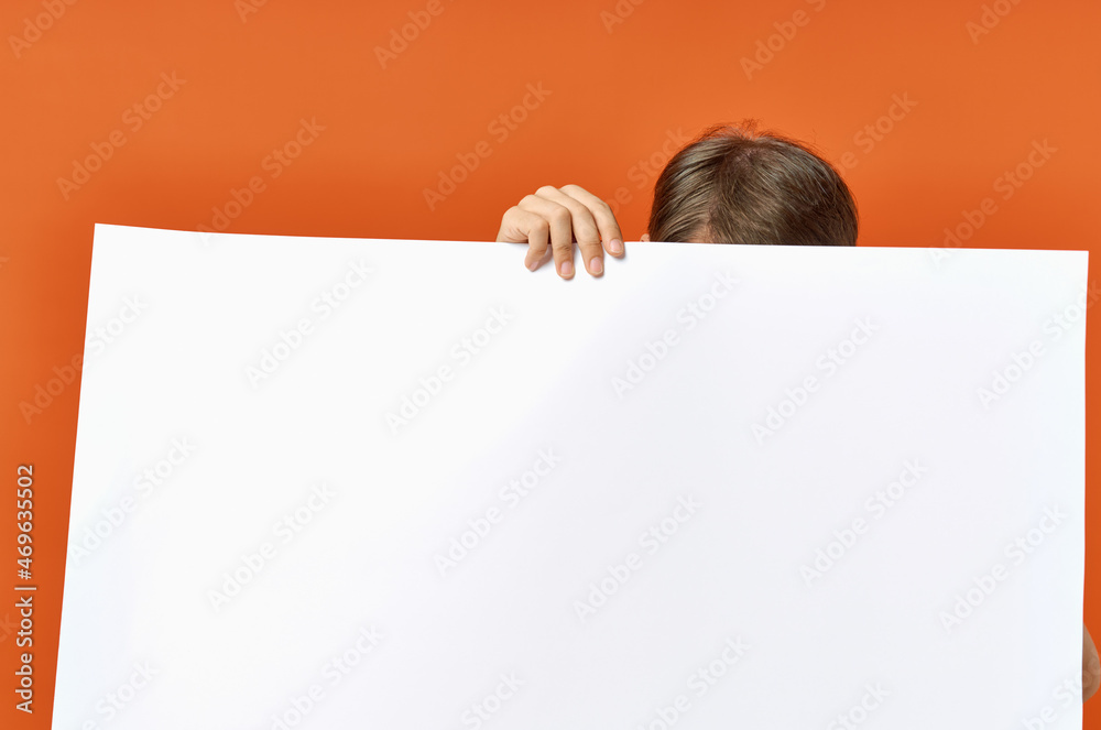 emotional man holding a white banner design orange background emotional man holding a white banner design orange background