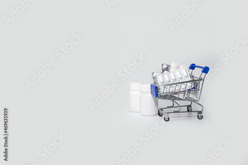 medicine blister in trolly cart isolated on white background