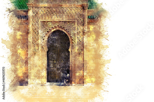 Moroccan style's door at the Mohammed V mausoleum in Rabat Morocco, Africa