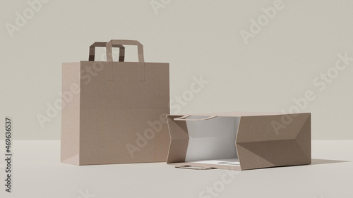 Paper shopping bags mockup, brown carton shopping bags.