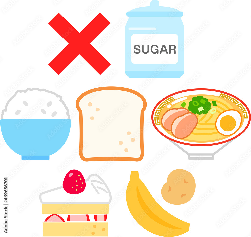 糖質を多く含む食品と糖質制限のイメージ