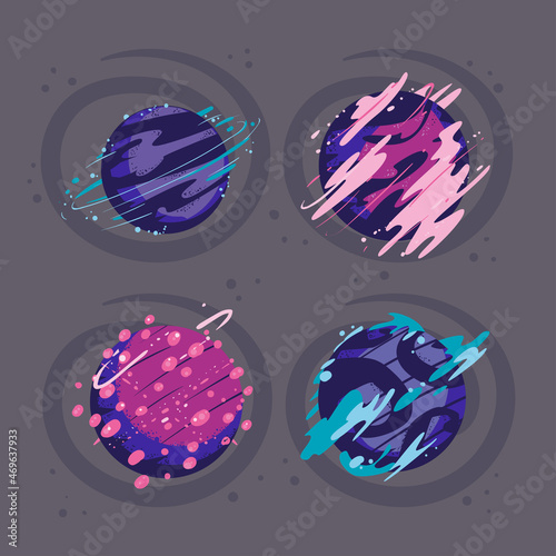 four colored planets