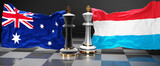Australia Luxembourg summit, meeting or aliance between those two countries that aims at solving political issues, symbolized by a chess game with national flags, 3d illustration