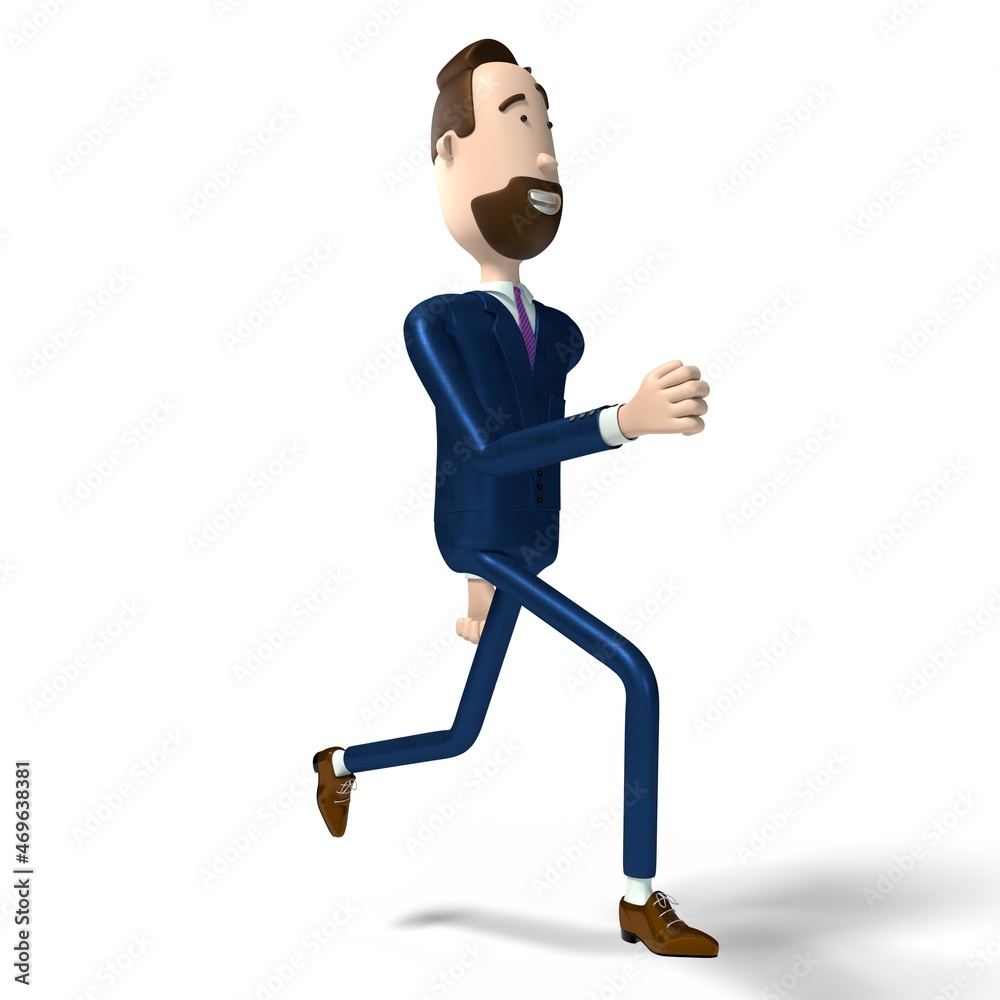 Hipster cartoon businessman running - 3D illustration Hipster cartoon businessman running - 3D illustration