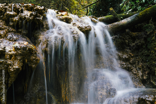 Fototapeta Naklejka Na Ścianę i Meble -  Beautiful Krushunsky waterfalls in Bulgaria. A must-see tourist spot. 